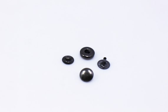 50 juegos de botones a presión de 0.374 in, broches de anillo de metal, kit  de cierres a presión, hebilla de punta hueca (negro)