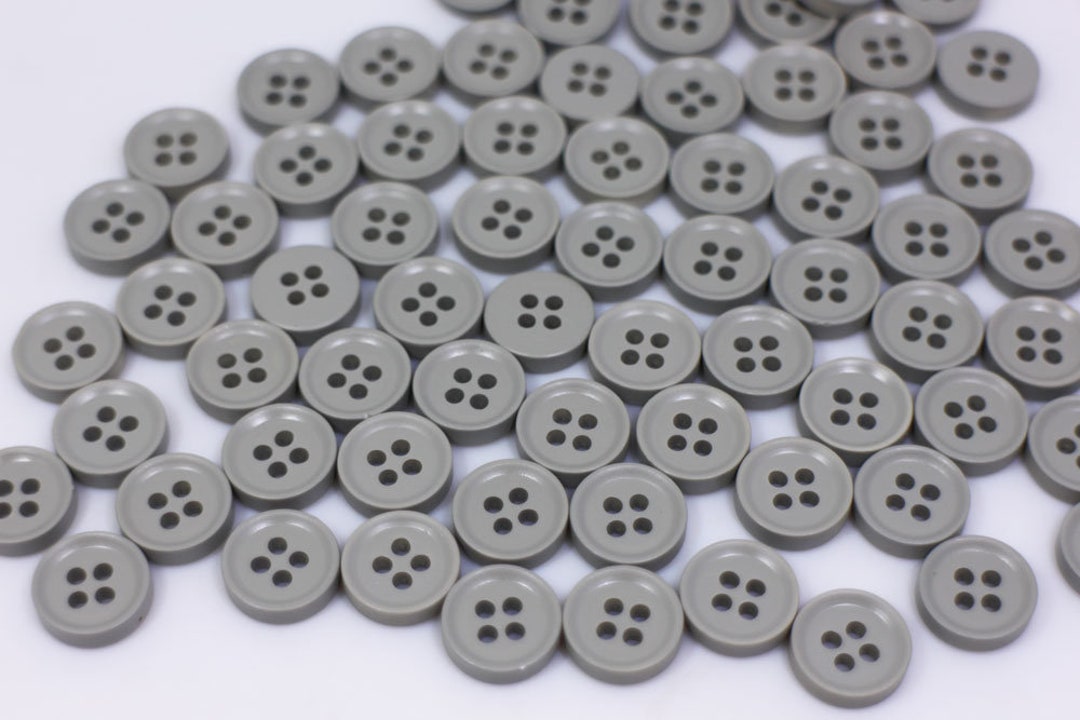 Matte Gray Buttons, Grey Color, Four Holes, Thin Raised Edge, No Shine ...