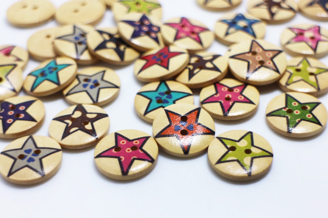 Star Wooden Button Stars Wood Buttons Mixed Colors Buttons Etsy