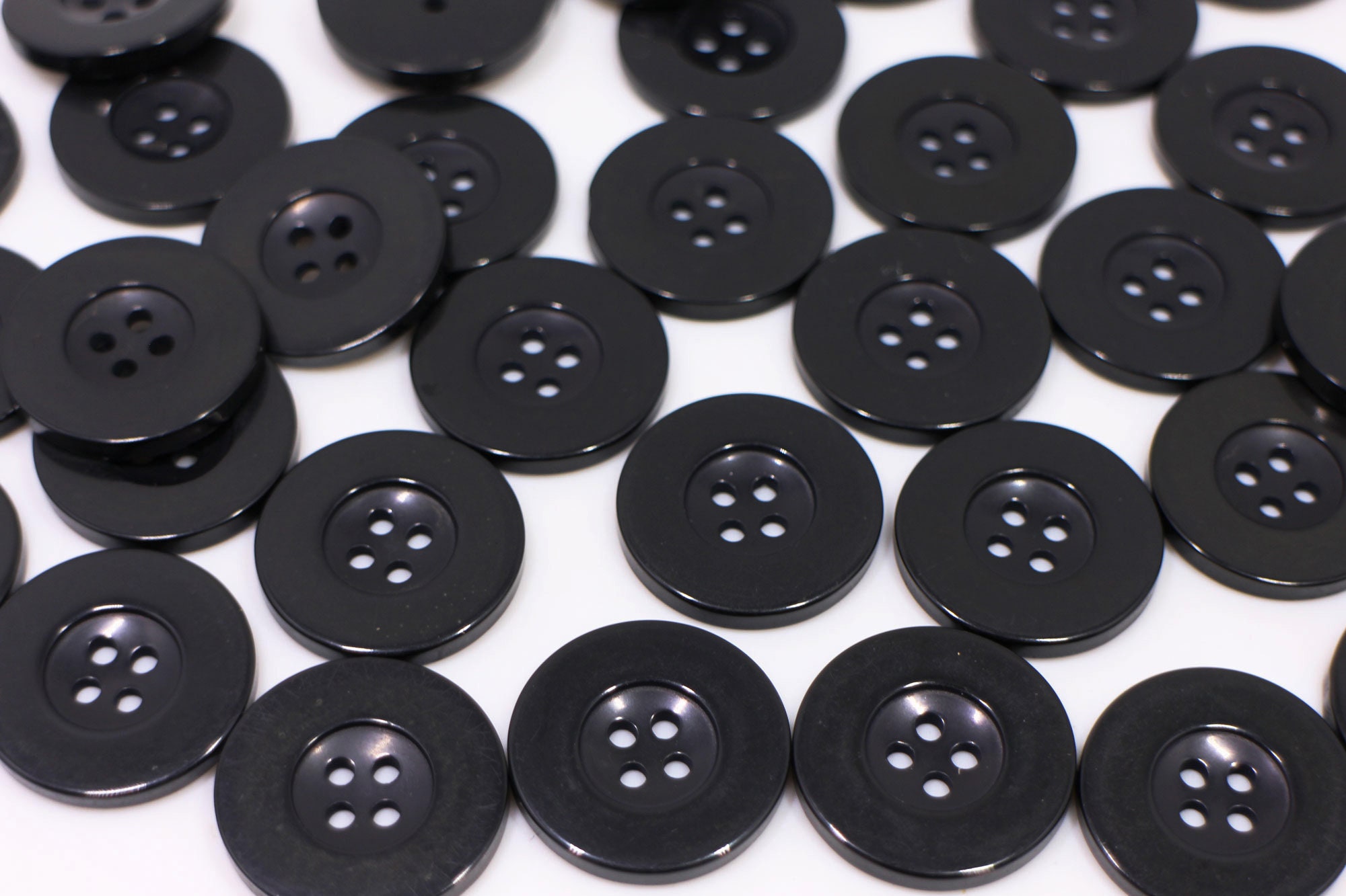 50 Black Buttons Glossy Black Buttons Four Holes Buttons Etsy