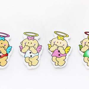 Baby Engel Holzknopf, Weiß Rosa Rot Grün, Naturholzknöpfe, Cartoon Knopf, Für DIY Dekorativ, 2 Löcher, Flügel