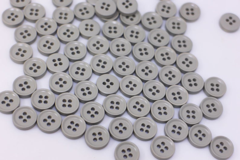 Matte Gray Buttons, Grey Color, Four Holes, Thin Raised Edge, No Shine ...