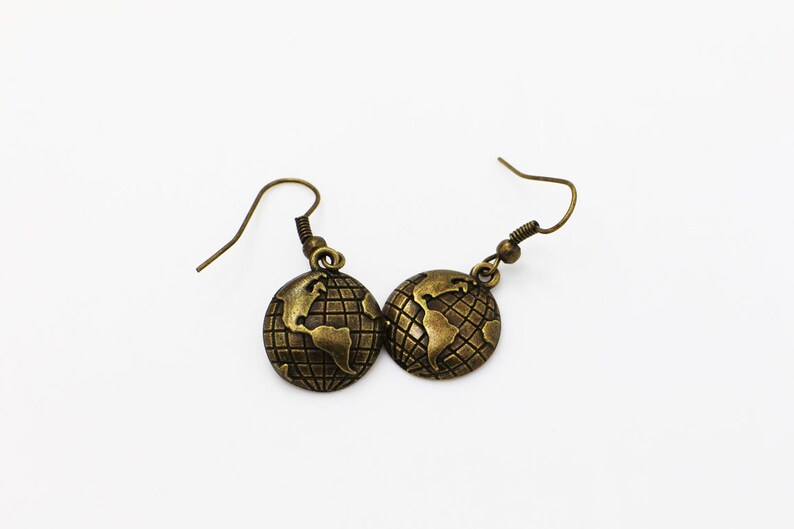Jewelries Set Miniature,Retro Style Necklace Antique Bronze Charm Earth Necklace Bronze Planet Earrings Earth Earth Dangling Earrings