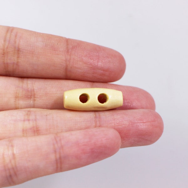 Wooden Toggle Button, Small Size, Light Beige Color, Cream White, For Children Winter Duffle Coat, Two Holes, 20mm, 0.78inch Long, Flat End