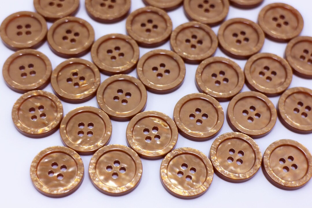 Shell Button Brown Shiny Brown Button, Four Holes, Vintage Retro Style, Shell Looking, for ...