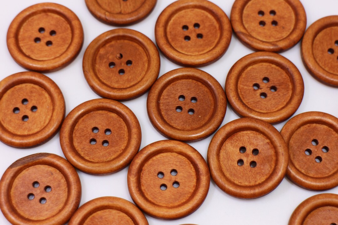 Large Dark Brown Wooden Button, Four Holes, Raised Edge, 28mm, 1.1inch