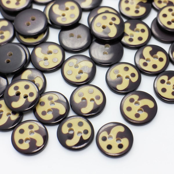 Mushroom Button, Two Holes, Resin Made, For Children Cardigan, Polka Dot, 15mm, 0.59inch, Dark Brown Beige Color, Cute Fun, Round Shape