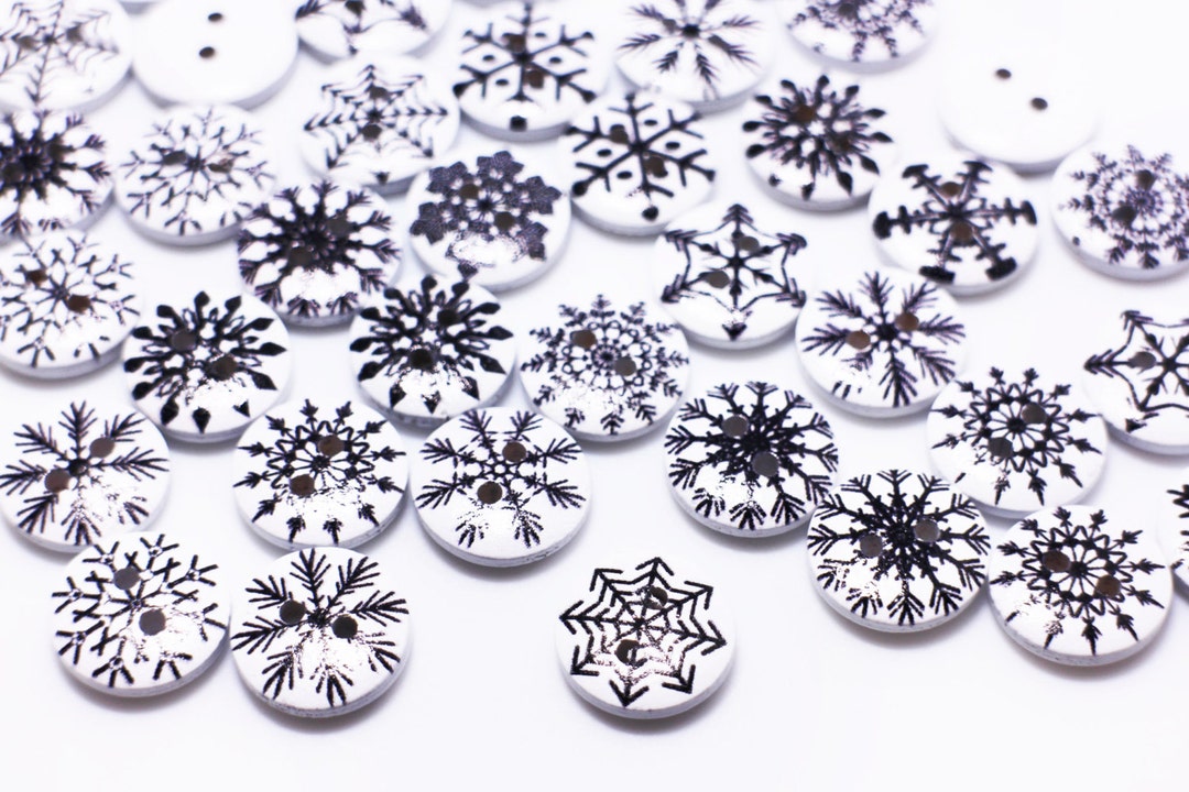 Snowflakes Button, Black and White Color, Assorted Pattern, for DIY ...