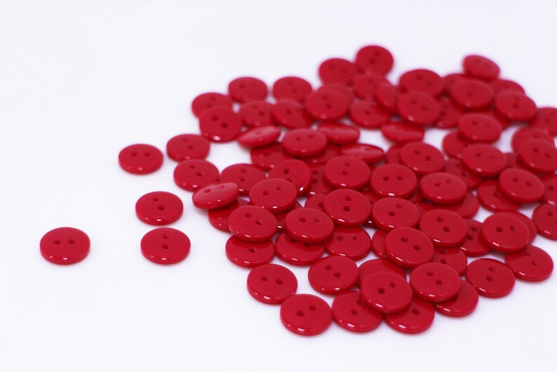 Small Red Button, Glossy Finish, Two Holes, Smooth Edge, Round Shape, Bright Red Color, For Sewing DIY Shirt Blouse Cardigan, 10mm 0.4inch image 6