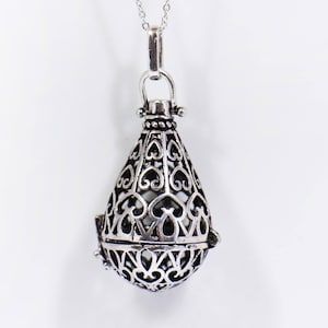 Teardrop Case Necklace, Antique Silver Color, For Aromatherapy Essential Oils Diffuser, Locket Pendant, Sterling 925 Silver Chain,Large Case