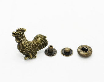 Hen Snap Fastener, Animal Snap Button, Antique Bronze Press Stud, Upholstery Button, Snaps Popper, Retro Vintage Style,Large Snaps,Cute Snap