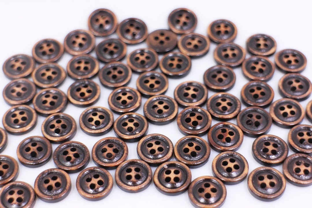 Dark Brown Wooden Buttons, Raised Edge, Rustic Style, Natural Wood ...