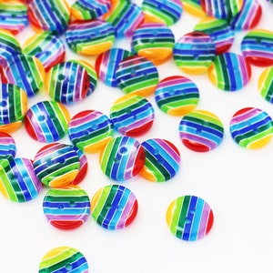 Rainbow Striped Button, Blue Yellow Red Colors, Semi-transparent, Two Holes, Decorative, For Shirt Blouse, 12mm, Retro Style, Raised Edge image 3