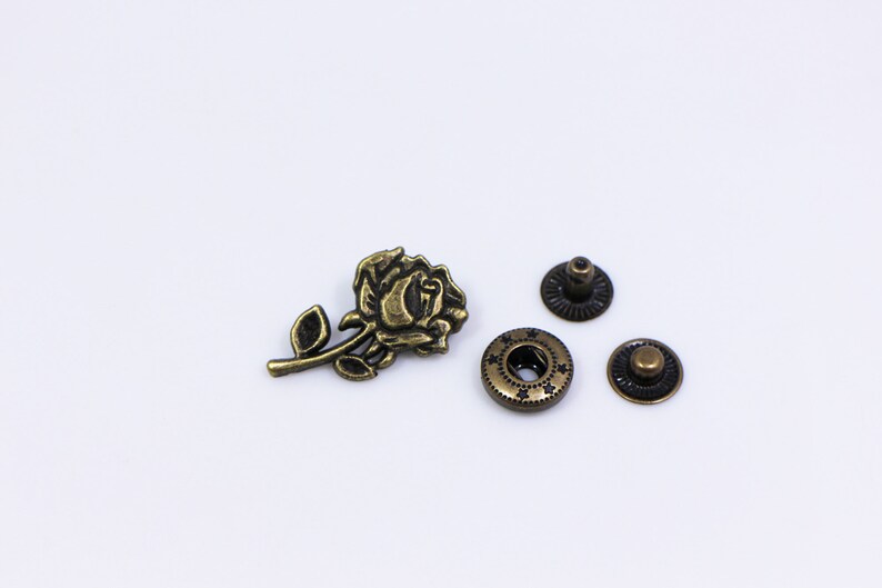 Rose Snap Button, Bronze Color Flower Shaped Snap Fastener, Metal Snap ...
