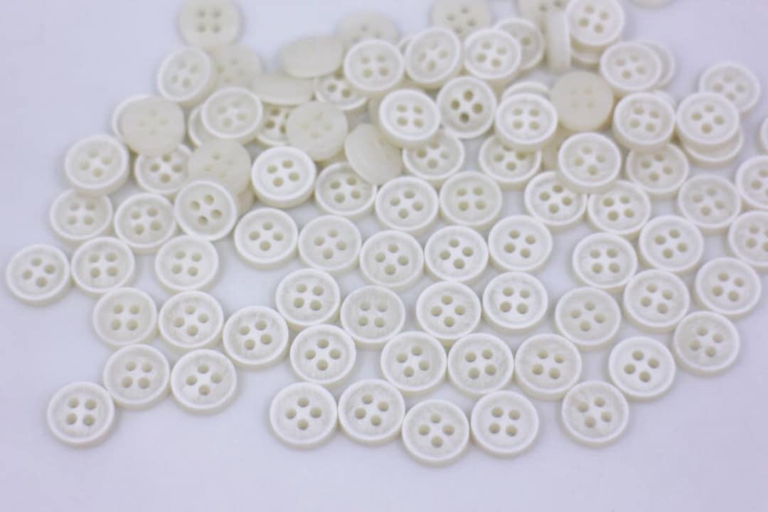 Micro Button White Matte White Button, Extra Small Tiny Size, Four Holes, Retro Style, No ...