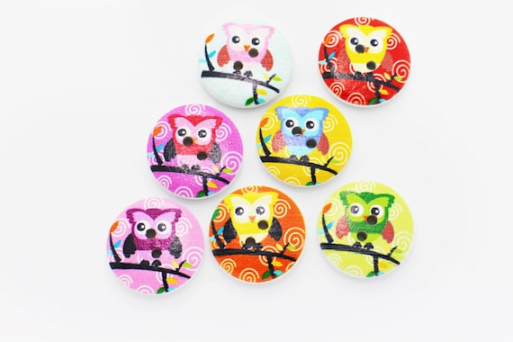 Blue 4 Handmade Fabric Covered Buttons 20mm Owls