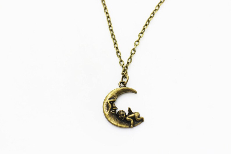 Moon Angel Dangling Earrings Antique Bronze Charm BOHO Chic Moon Baby Necklace Vintage Style Accessories Jewelries Set Bronze