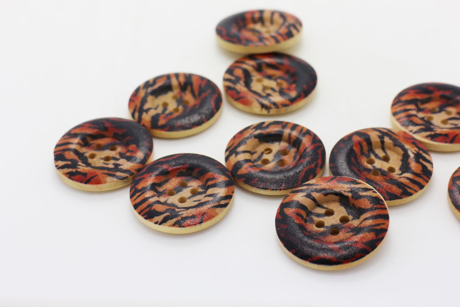 Large Tiger Print Wood Buttons, Animal Pattern, Dark Brown