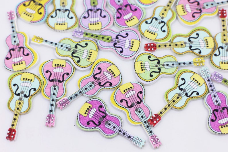 Guitar Wooden Buttons Musical Instrument Buttons Mixed Etsy