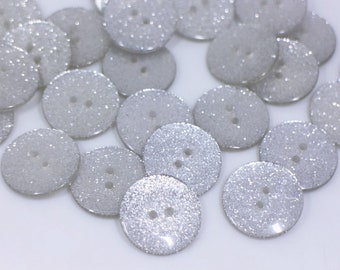 Shimmer Glitter Buttons, Silver Color, Two Holes, Round Shaped, Smooth Edge, Shiny Cute Festive, For Sewing Shirt Dress, 9mm, 15mm, 20mm