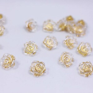 Clear Flower Buttons, Rose Floral Shaped, Clear and Gold Color, For Sewing Cardigan Wedding Dress Blouse,12.5mm, Elegant Romantic Classy DIY image 5