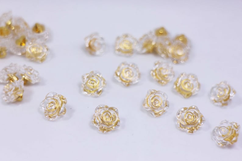Clear Flower Buttons, Rose Floral Shaped, Clear and Gold Color, For Sewing Cardigan Wedding Dress Blouse,12.5mm, Elegant Romantic Classy DIY image 5