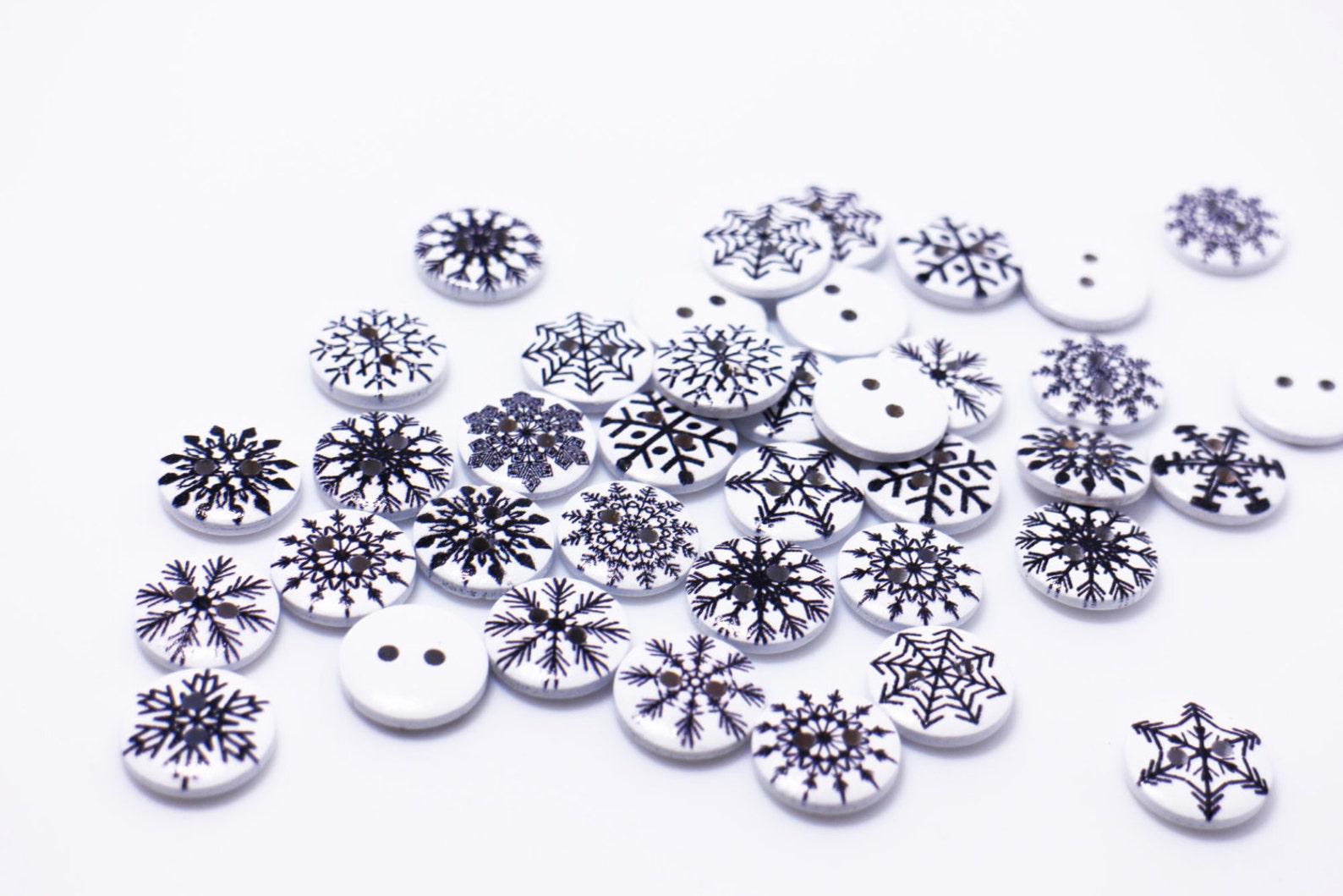Snowflakes Button Black and White Color Assorted Pattern - Etsy