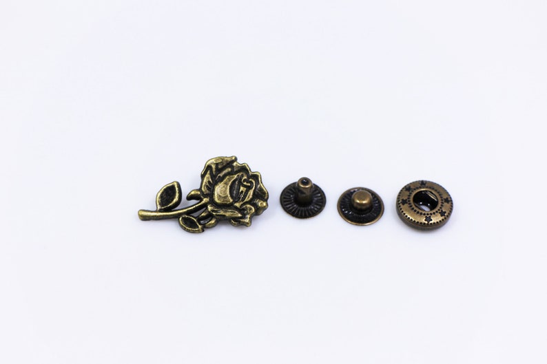 Rose Snap Button, Bronze Color Flower Shaped Snap Fastener, Metal Snap ...