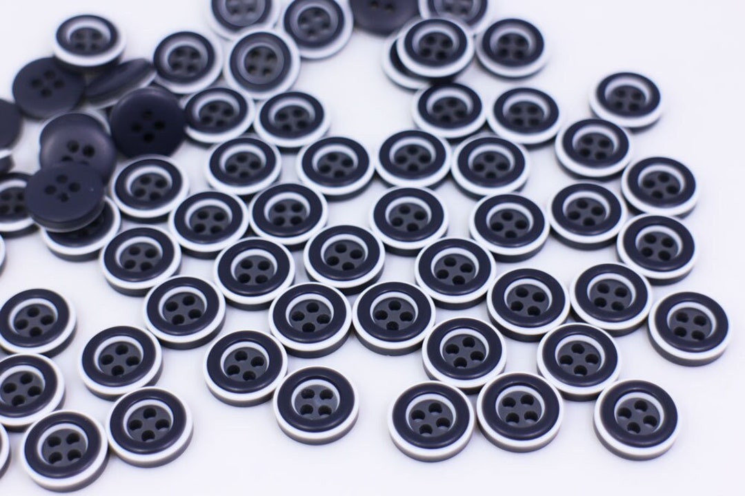 Black and White Buttons, Four Holes, Thick Round Shape, Wide Raised ...