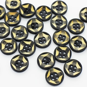 Cross Pattern Wooden Button, Black Color, BOHO Bohemian Ethnic Style, 4 Holes, 15mm, 0.59inch, Stylish Special Pattern, Bowl Shape, For Sew
