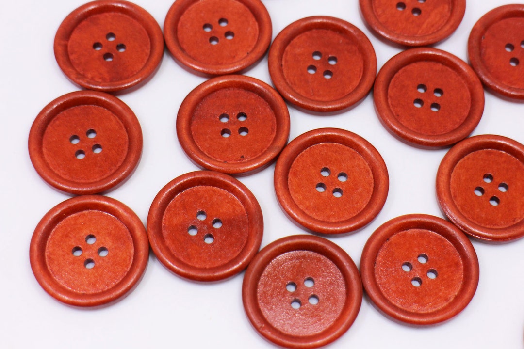Large Red Dark Brown Wooden Button, Four Holes, Raised Edge, 30mm, 1 ...