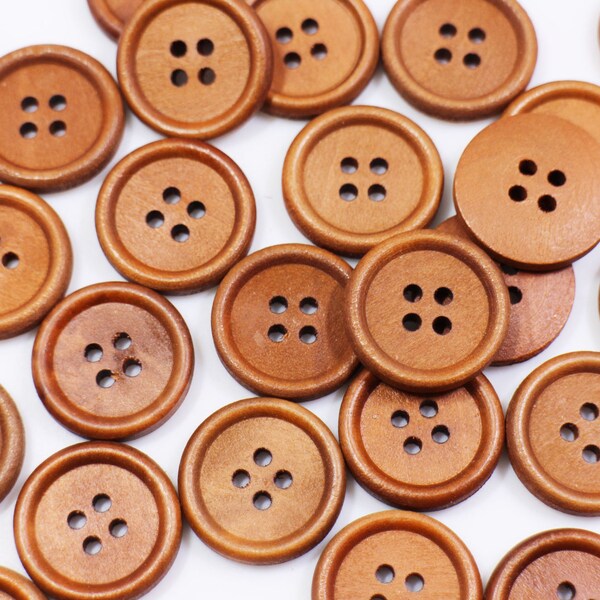 Bruin houten knop, knop voor de omhoog staande rand, vier Holes ronde gevormde knop trui knoppen, vacht knop, knoppen hout naaien, 20mm, 15mm, 12mm