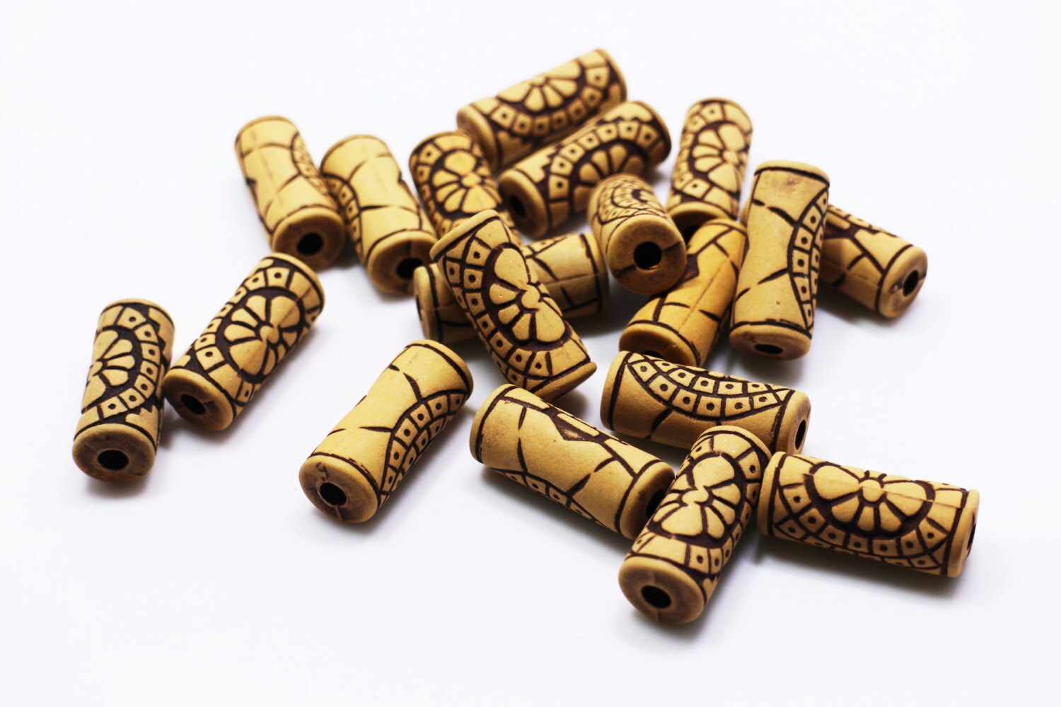 Ethnic Pattern Bead Floral Tribal Bohemian BOHO Brown Tube Shape Long 26mm 20pcs Ethnic Pattern Bead Floral Tribal Bohemian BOHO Brown Tube Shape Long 26mm 20pcs