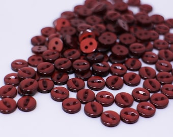 Dark Red Cat Eye Buttons, Burgundy Red Color, Extra Small Size, Oval Shape Cut Out, Two Holes, Shiny Finish, For Sewing Doll Cloth DIY, 9mm