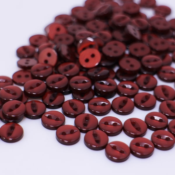 Dark Red Cat Eye Buttons, Burgundy Red Color, Extra Small Size, Oval Shape Cut Out, Two Holes, Shiny Finish, For Sewing Doll Cloth DIY, 9mm