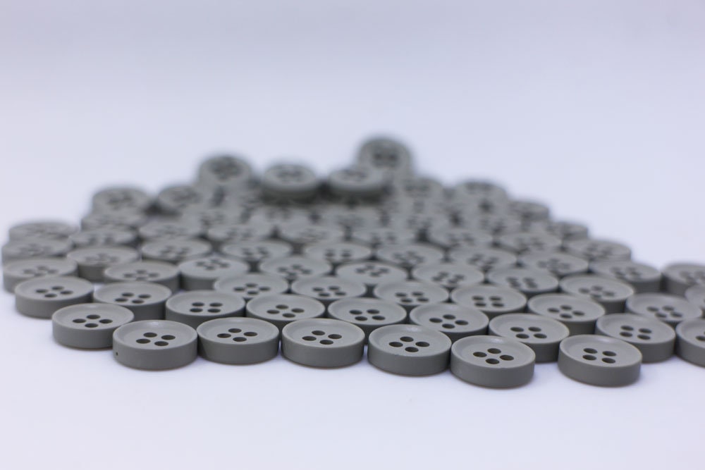 Matte Gray Buttons, Grey Color, Four Holes, Thin Raised Edge, No Shine ...