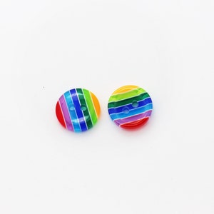 Rainbow Striped Button, Blue Yellow Red Colors, Semi-transparent, Two Holes, Decorative, For Shirt Blouse, 12mm, Retro Style, Raised Edge image 4