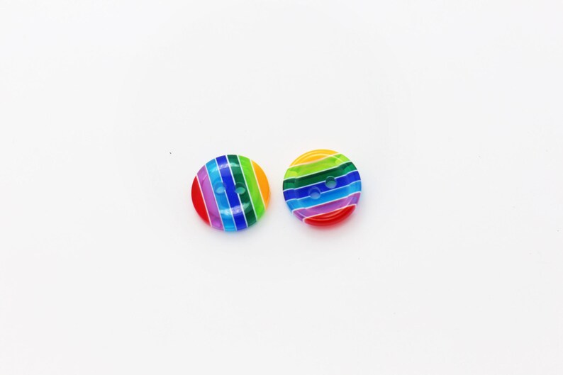 Rainbow Striped Button, Blue Yellow Red Colors, Semi-transparent, Two Holes, Decorative, For Shirt Blouse, 12mm, Retro Style, Raised Edge image 4