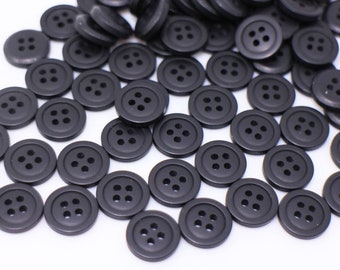 Matte Black Button, Four Holes, No Shine Color, Raised Edge, Solid Color, Made of Resin, 12.5mm, For Sewing Children Sweater Dress