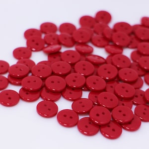 Small Red Button, Glossy Finish, Two Holes, Smooth Edge, Round Shape, Bright Red Color, For Sewing DIY Shirt Blouse Cardigan, 10mm 0.4inch image 1