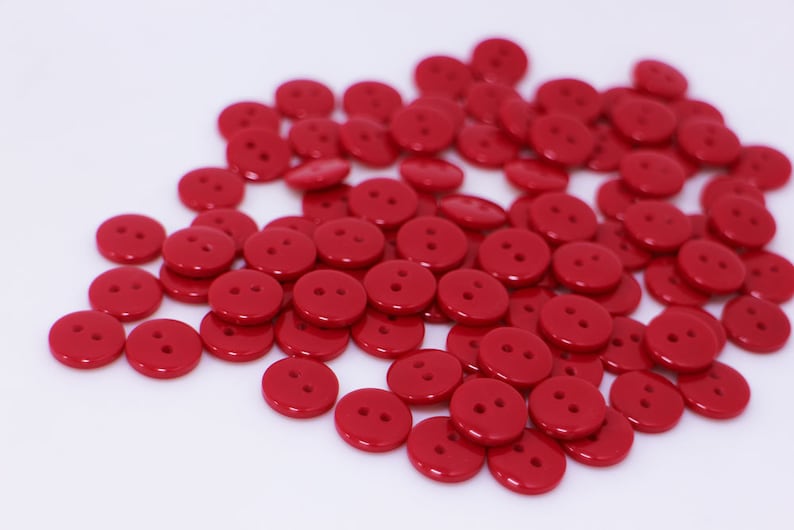 Small Red Button, Glossy Finish, Two Holes, Smooth Edge, Round Shape, Bright Red Color, For Sewing DIY Shirt Blouse Cardigan, 10mm 0.4inch image 1