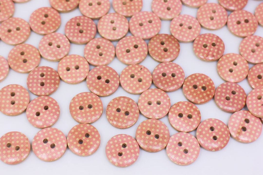 Pink Polka Dot Wooden Button, Dot Pattern, Natural Wood Material, Pink ...