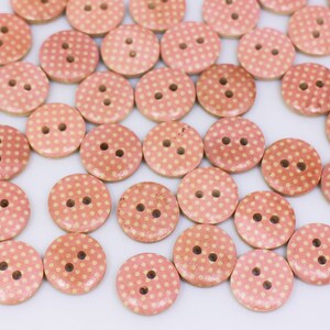Pink Polka Dot Wooden Button, Dot Pattern, Natural Wood Material, Pink ...