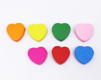 Heart Wooden Bead, Colorful Mix Color, Made of Wood, For Children Craft DIY Supplies Accessories Making, Red Pink Yellow Blue Green, 17mm
