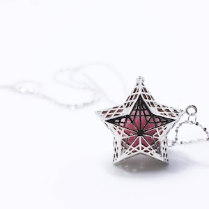 Star Essential Oils Diffuser Necklace, For Perfume Aromatherapy Oils, Sterling Silver Chain, Filigree Cut Out, Large Case Locket Pendant