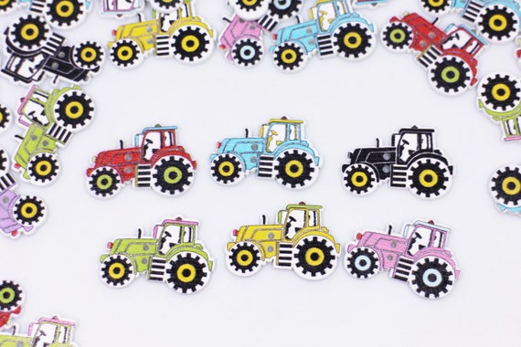 5 or 10 30mm Wooden Tractor Buttons in Assorted Colours Available in Packs of 2
