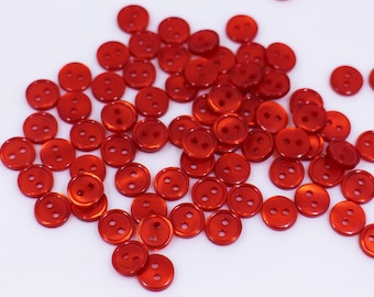 Mini bouton rouge, finition brillante, couleur rouge vif, très petite taille minuscule, deux trous, pour coudre un cardigan chemise chemisier, 9 mm, bord surélevé fin