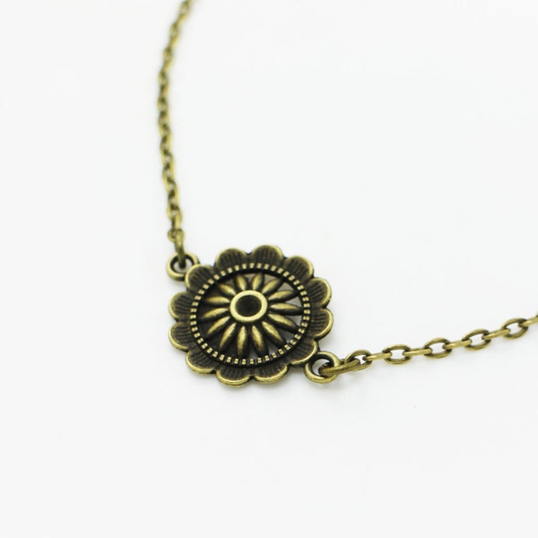 Boho Sunflower Choker Necklace, Antique Bronze Charm, Jewelries, Bronze, Choker, Bohemian Ethnic Necklace, Floral Short Necklace, Hippie