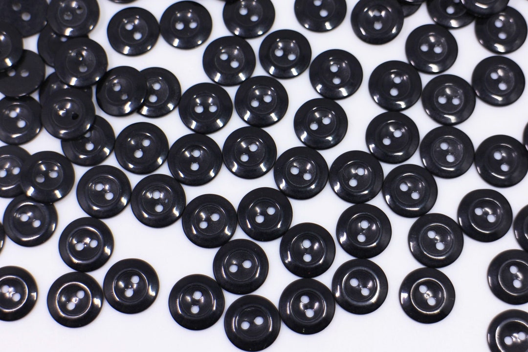 Black Buttons, Two Holes, Bowl Shape, Raised Edge, Small Size, for ...