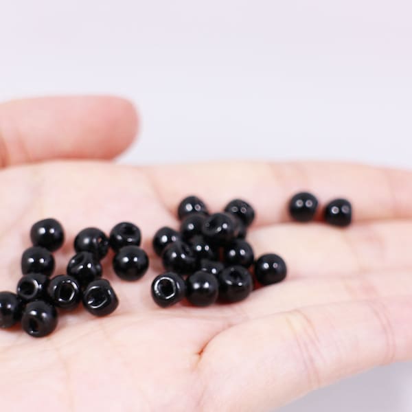 Tiny Black Ball Shaped Button, Extra Small Mini Size, For Doll Cloth Animal Dolls Eyes, Tunnel Shank, Sphere Shape, 5mm, 0.2inch, Glossy